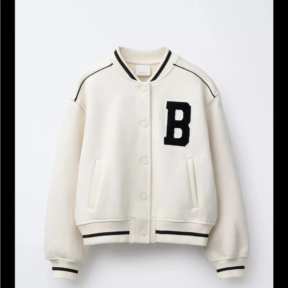 Zara Cream Varsity Jacket with Black Letter B